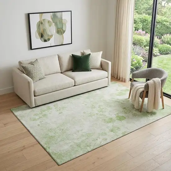 Artichoke Green And Ivory Floral Washable Area Rug With UV Protection Photo 1
