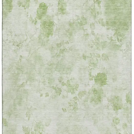 Artichoke Green And Ivory Floral Washable Area Rug With UV Protection Photo 4