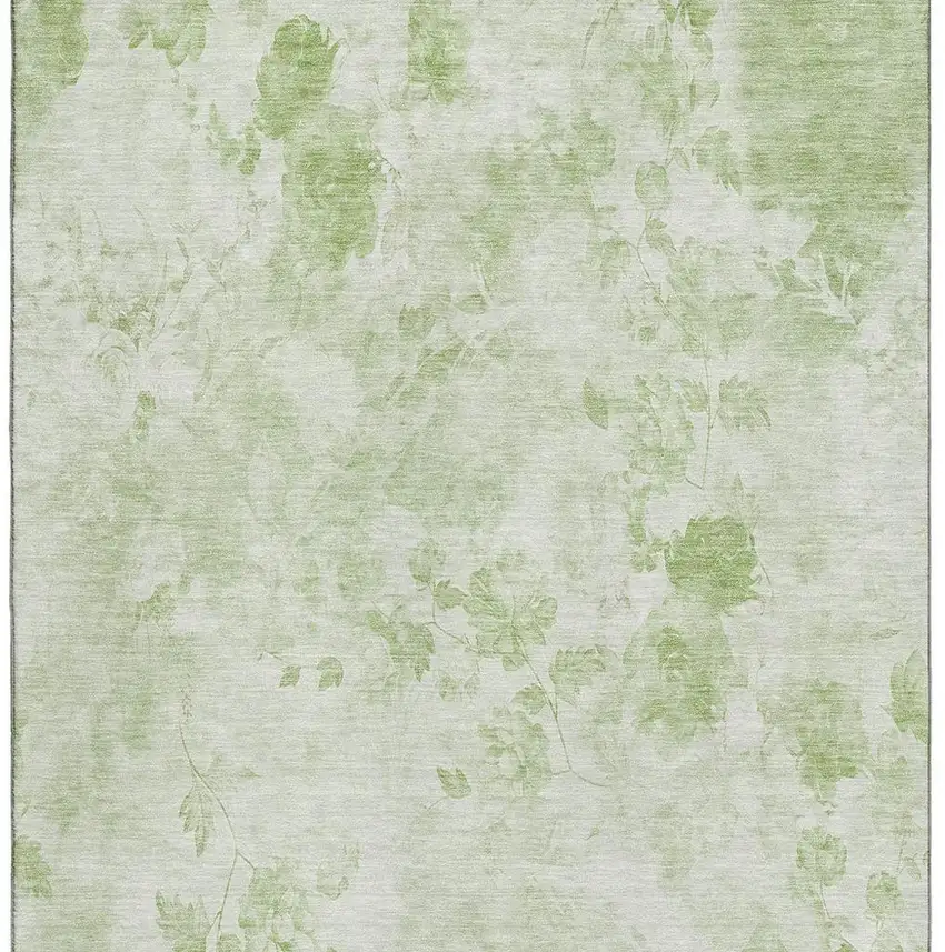 Artichoke Green And Ivory Floral Washable Area Rug With UV Protection Photo 4