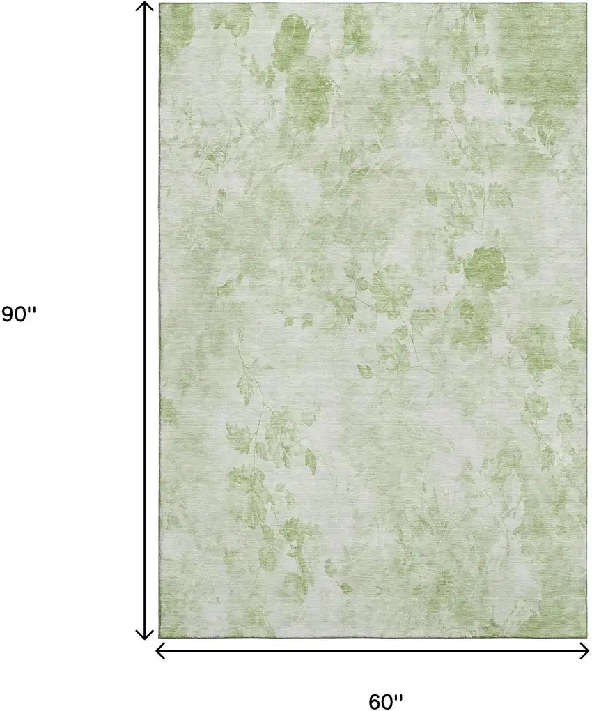 Artichoke Green And Ivory Floral Washable Area Rug With UV Protection Photo 3