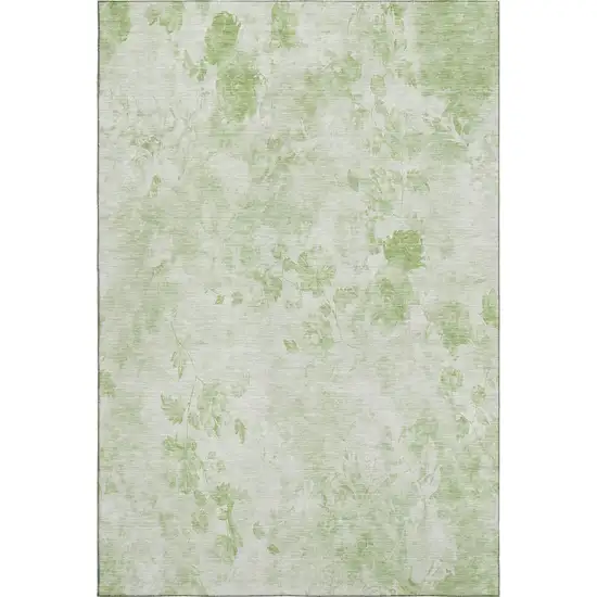 Artichoke Green And Ivory Floral Washable Area Rug With UV Protection Photo 2