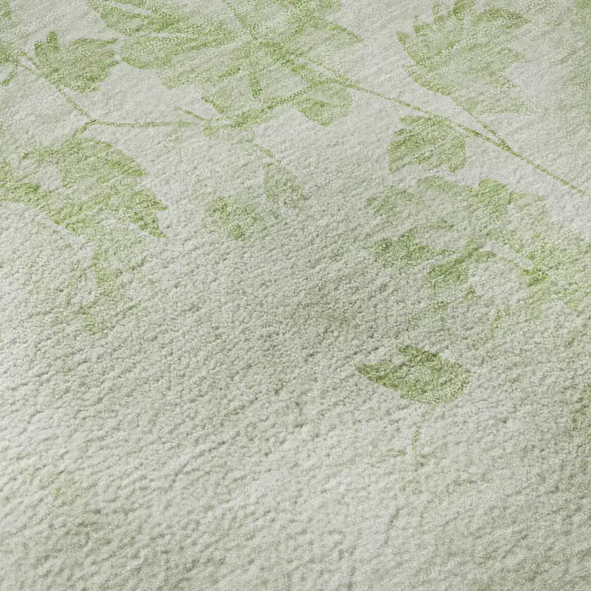 Artichoke Green And Ivory Floral Washable Area Rug With UV Protection Photo 9