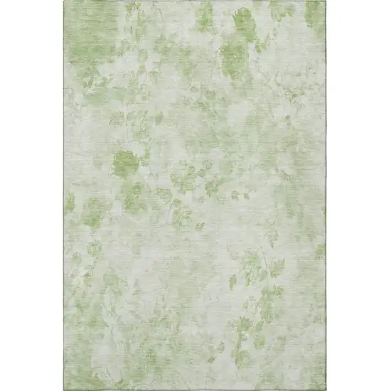 Artichoke Green And Ivory Floral Washable Area Rug With UV Protection Photo 4
