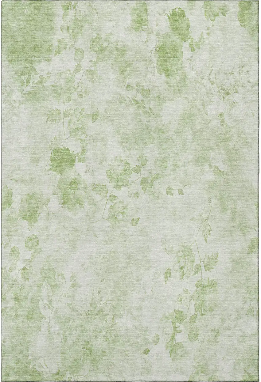Artichoke Green And Ivory Floral Washable Area Rug With UV Protection Photo 4