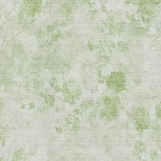 Artichoke Green And Ivory Floral Washable Area Rug With UV Protection Photo 4