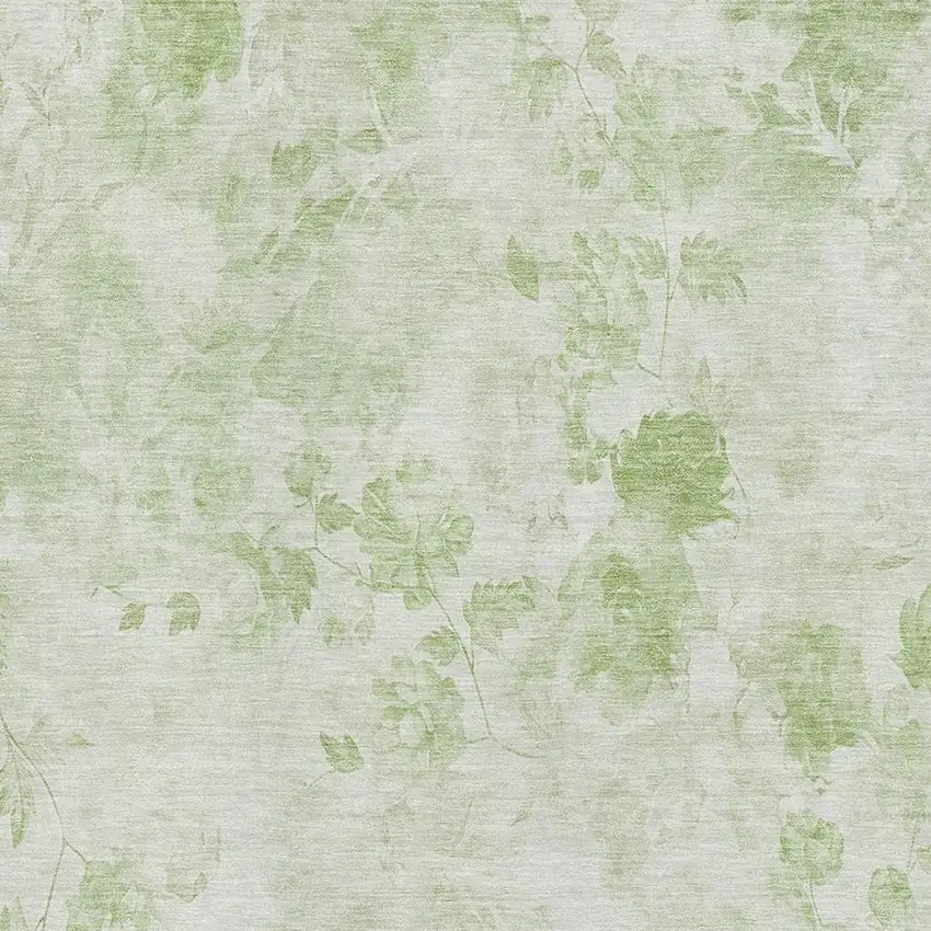 Artichoke Green And Ivory Floral Washable Area Rug With UV Protection Photo 4