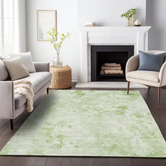 Artichoke Green And Ivory Floral Washable Area Rug With UV Protection Photo 7
