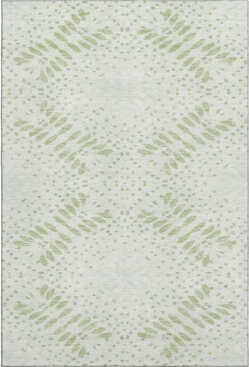 Artichoke Green And Ivory Floral Washable Area Rug With UV Protection Photo 1