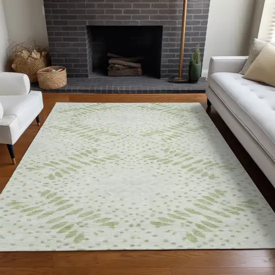 Artichoke Green And Ivory Floral Washable Area Rug With UV Protection Photo 5