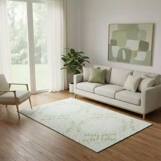 Artichoke Green And Ivory Floral Washable Area Rug With UV Protection Photo 1