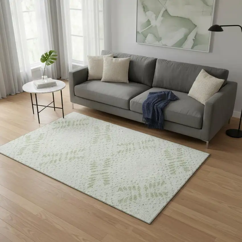 Artichoke Green And Ivory Floral Washable Area Rug With UV Protection Photo 2
