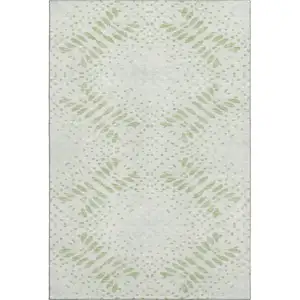 Photo of Artichoke Green And Ivory Floral Washable Area Rug With UV Protection