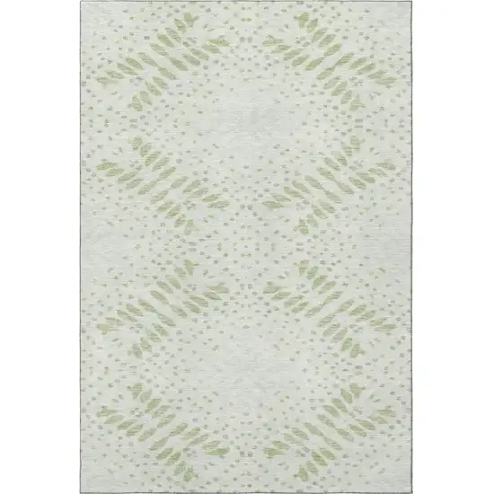 Artichoke Green And Ivory Floral Washable Area Rug With UV Protection Photo 4