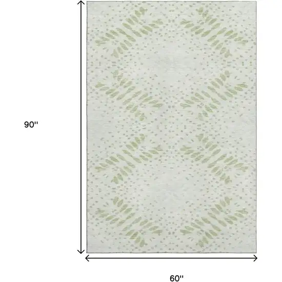 Artichoke Green And Ivory Floral Washable Area Rug With UV Protection Photo 3