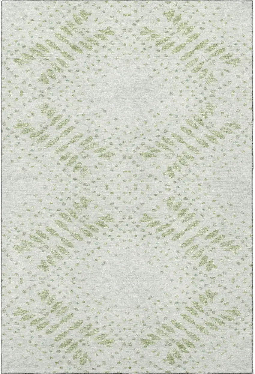 Artichoke Green And Ivory Floral Washable Area Rug With UV Protection Photo 4