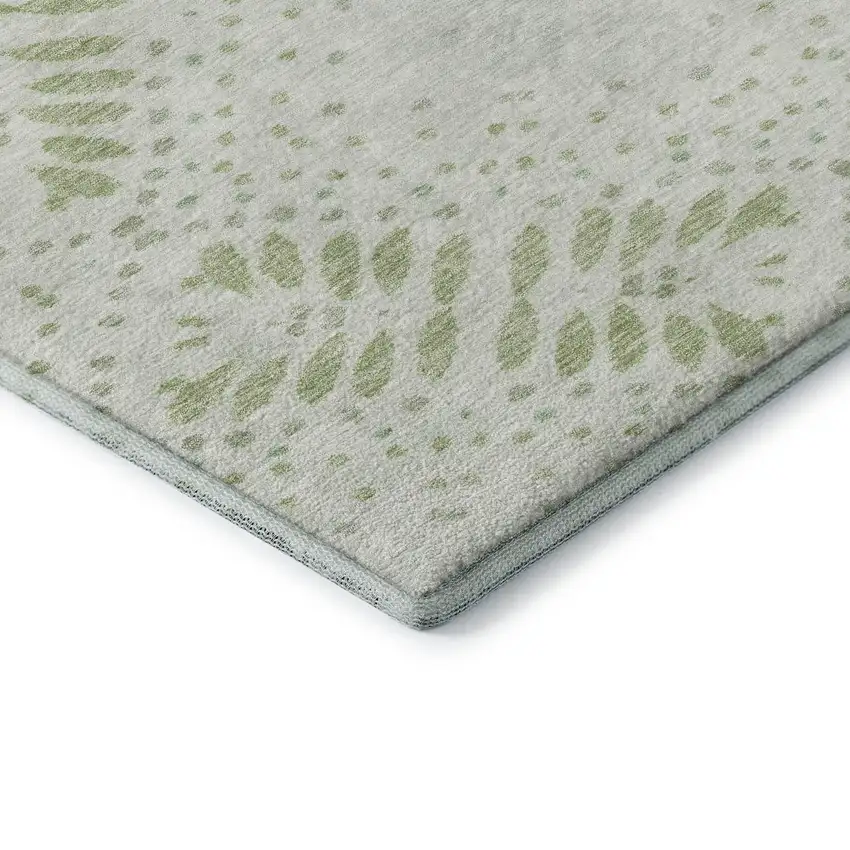 Artichoke Green And Ivory Floral Washable Area Rug With UV Protection Photo 8