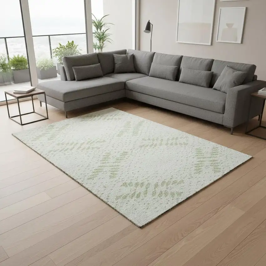 Artichoke Green And Ivory Floral Washable Area Rug With UV Protection Photo 2