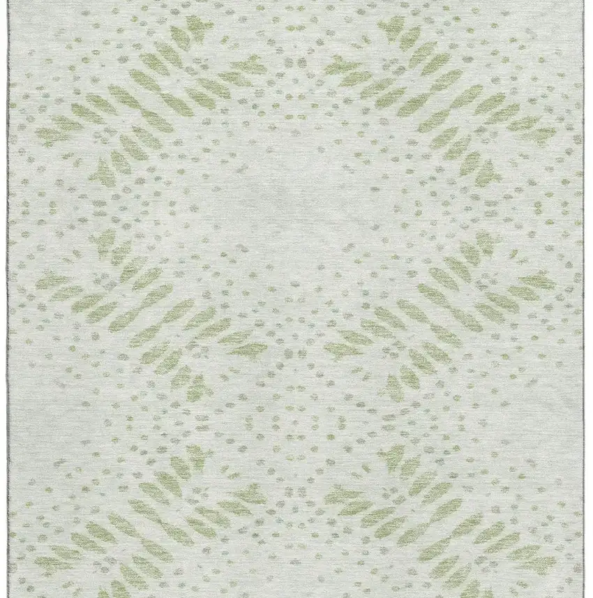 Artichoke Green And Ivory Floral Washable Area Rug With UV Protection Photo 3