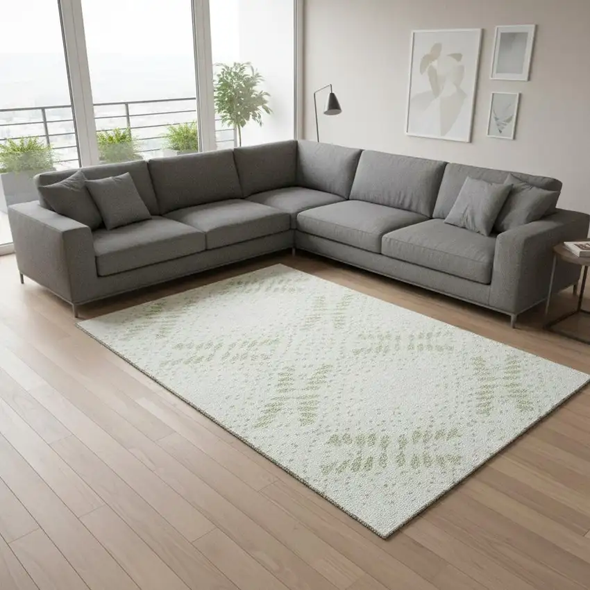 Artichoke Green And Ivory Floral Washable Area Rug With UV Protection Photo 2