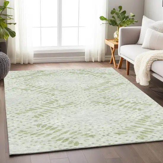 Artichoke Green And Ivory Floral Washable Area Rug With UV Protection Photo 6