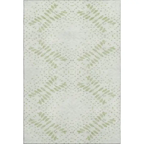 Artichoke Green And Ivory Floral Washable Area Rug With UV Protection Photo 1
