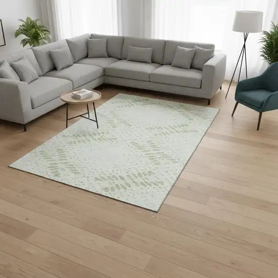 Artichoke Green And Ivory Floral Washable Area Rug With UV Protection Photo 2