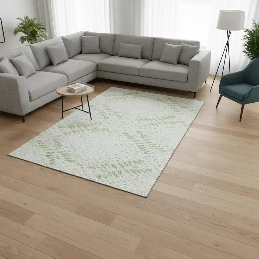 Artichoke Green And Ivory Floral Washable Area Rug With UV Protection Photo 2