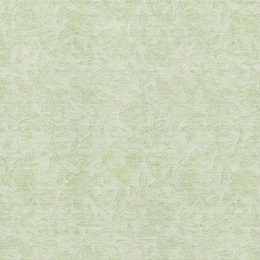 Artichoke Green And Ivory Floral Washable Area Rug With UV Protection Photo 3