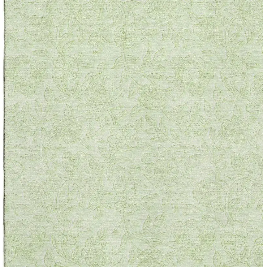 Artichoke Green And Ivory Floral Washable Area Rug With UV Protection Photo 3
