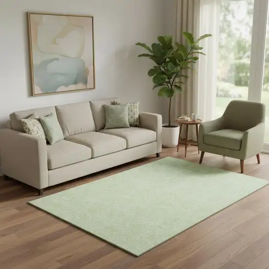 Artichoke Green And Ivory Floral Washable Area Rug With UV Protection Photo 1