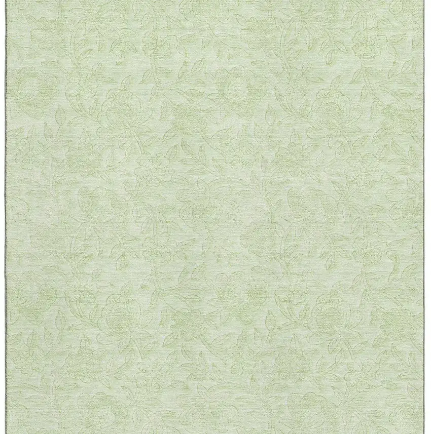 Artichoke Green And Ivory Floral Washable Area Rug With UV Protection Photo 4