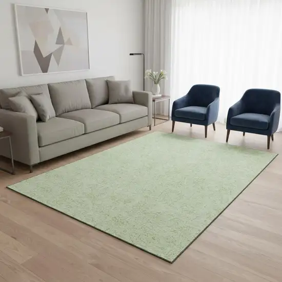 Artichoke Green And Ivory Floral Washable Area Rug With UV Protection Photo 2