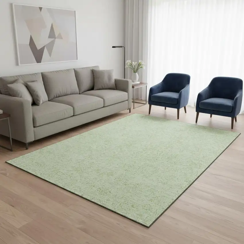 Artichoke Green And Ivory Floral Washable Area Rug With UV Protection Photo 2