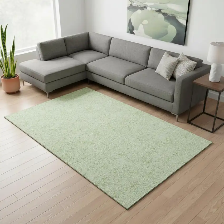 Artichoke Green And Ivory Floral Washable Area Rug With UV Protection Photo 2