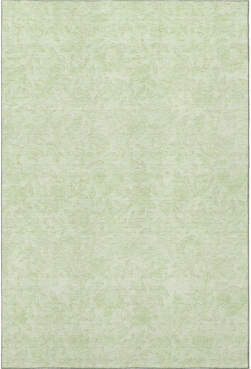 Artichoke Green And Ivory Floral Washable Area Rug With UV Protection Photo 4