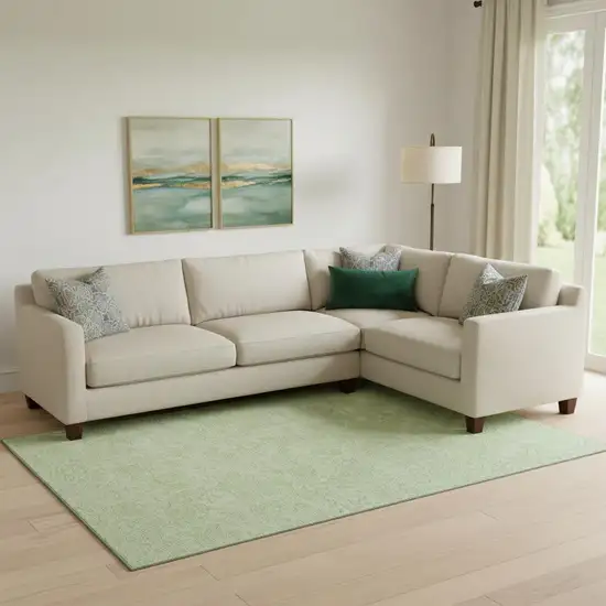 Artichoke Green And Ivory Floral Washable Area Rug With UV Protection Photo 1