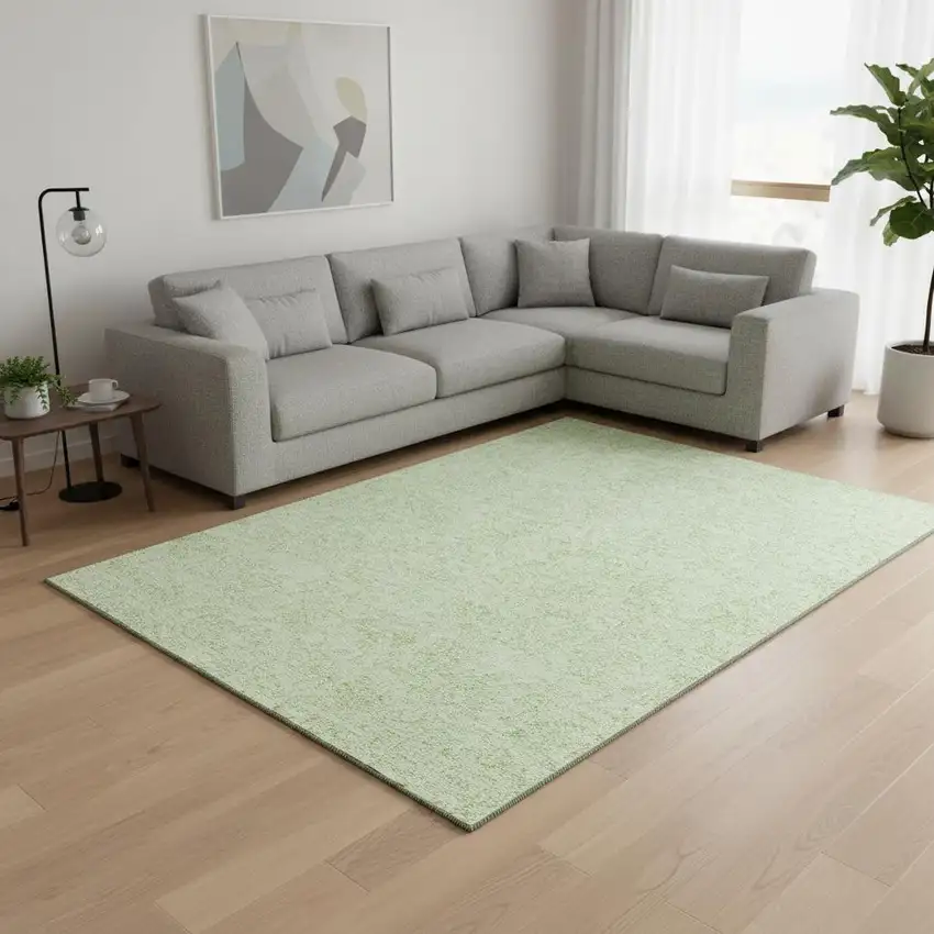 Artichoke Green And Ivory Floral Washable Area Rug With UV Protection Photo 2