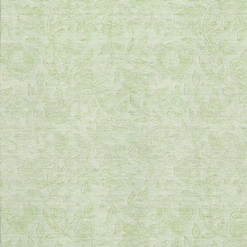 Artichoke Green And Ivory Floral Washable Area Rug With UV Protection Photo 3