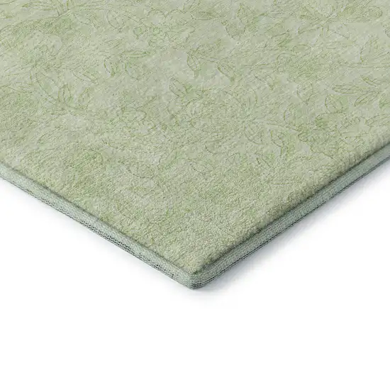 Artichoke Green And Ivory Floral Washable Area Rug With UV Protection Photo 8