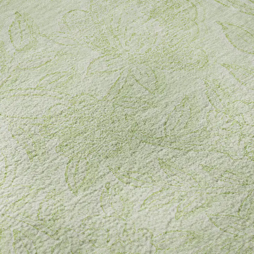 Artichoke Green And Ivory Floral Washable Area Rug With UV Protection Photo 9