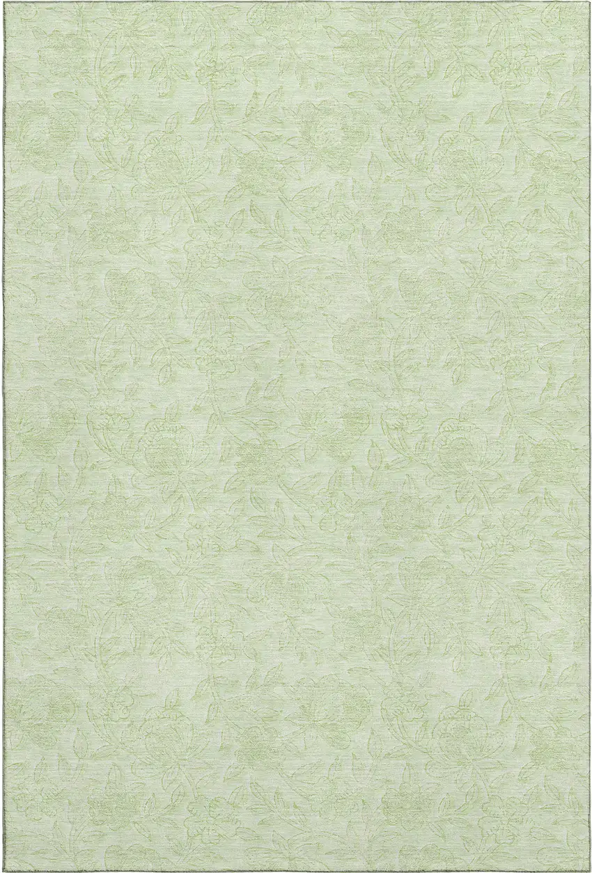 Artichoke Green And Ivory Floral Washable Area Rug With UV Protection Photo 1