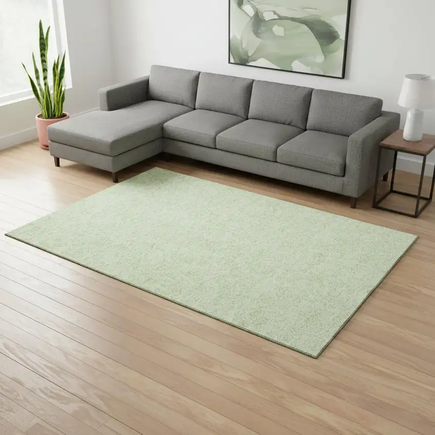 Artichoke Green And Ivory Floral Washable Area Rug With UV Protection Photo 2