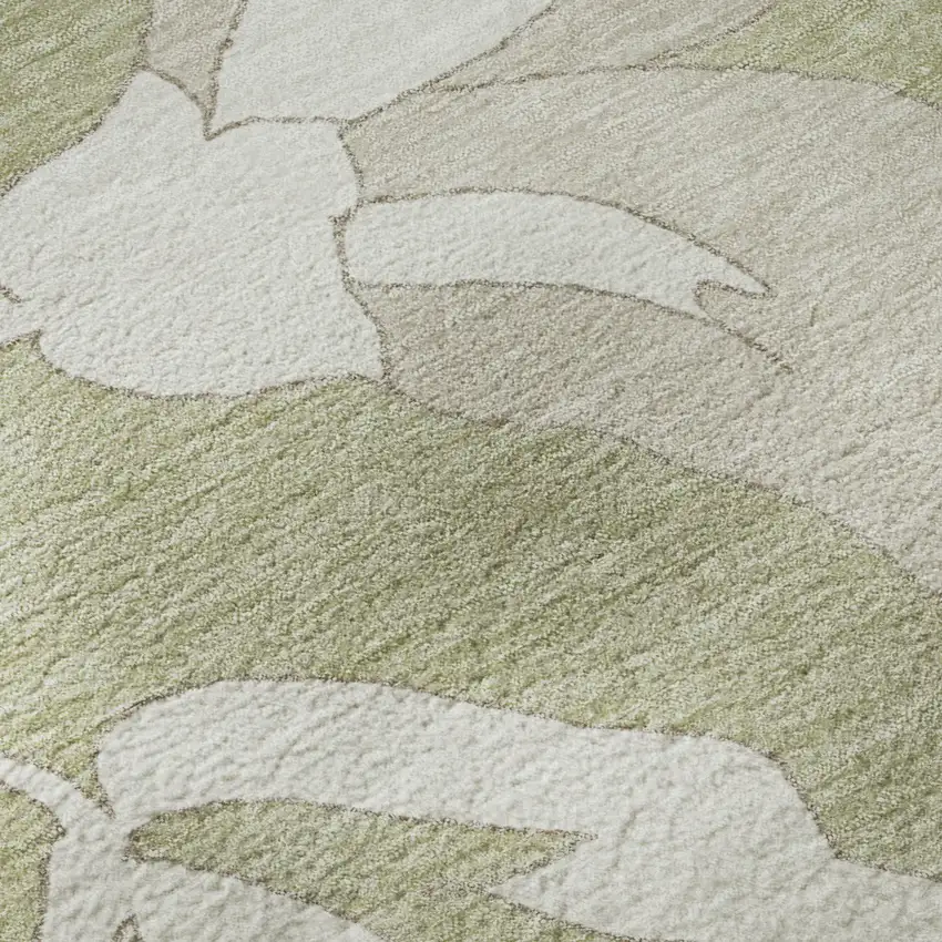 Artichoke Green And Ivory Floral Washable Area Rug With UV Protection Photo 9