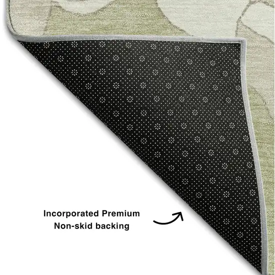 Artichoke Green And Ivory Floral Washable Area Rug With UV Protection Photo 6