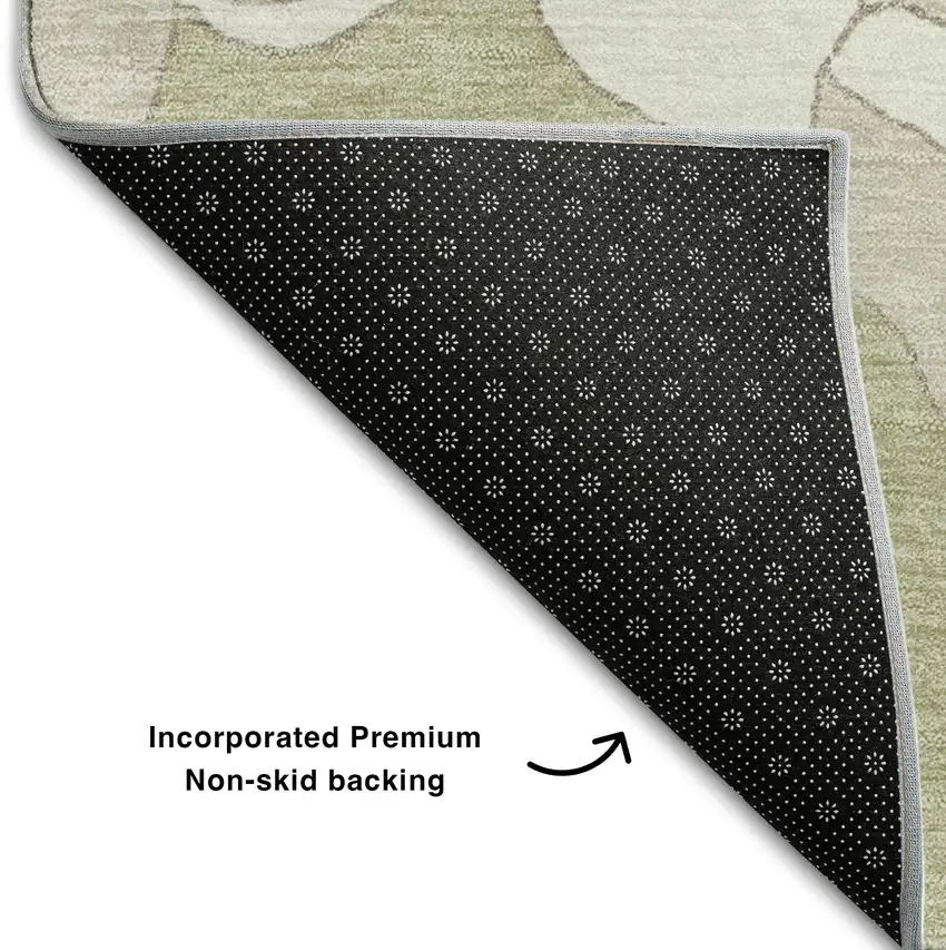 Artichoke Green And Ivory Floral Washable Area Rug With UV Protection Photo 6