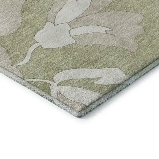 Artichoke Green And Ivory Floral Washable Area Rug With UV Protection Photo 7
