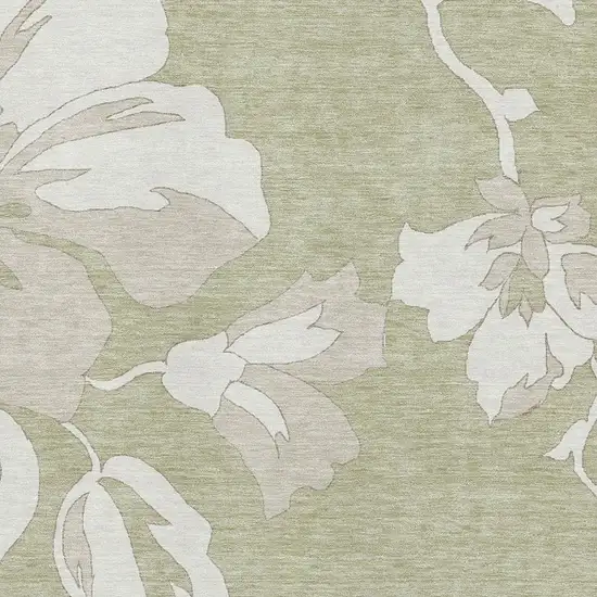 Artichoke Green And Ivory Floral Washable Area Rug With UV Protection Photo 3