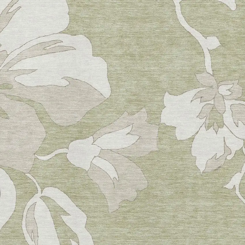 Artichoke Green And Ivory Floral Washable Area Rug With UV Protection Photo 3