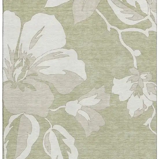Artichoke Green And Ivory Floral Washable Area Rug With UV Protection Photo 4