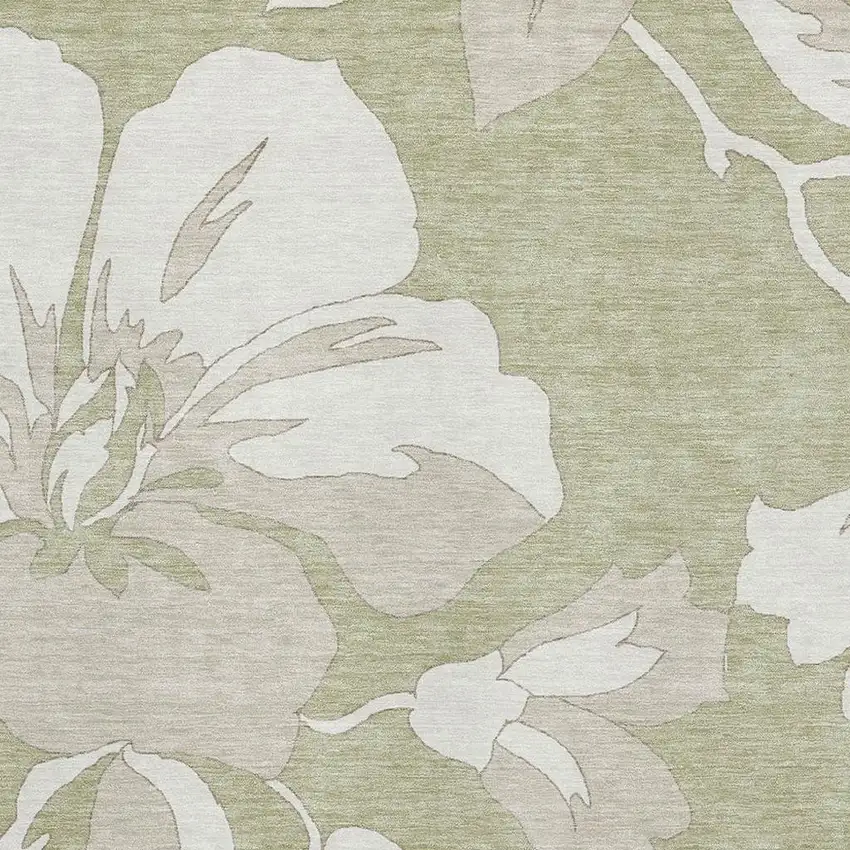 Artichoke Green And Ivory Floral Washable Area Rug With UV Protection Photo 3